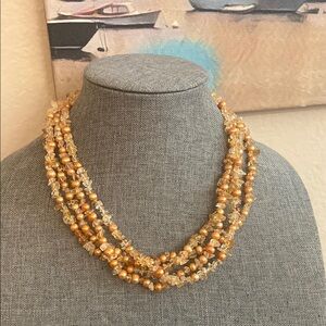 VINTAGE 4 Strand PEARLS/ CITRINE /STERLING SILVER Necklace